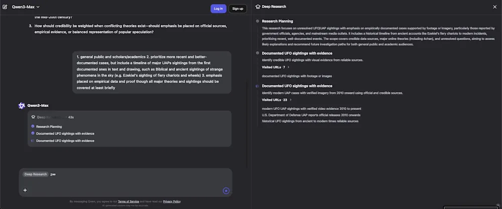 Qwen Deep Research example screenshot 1